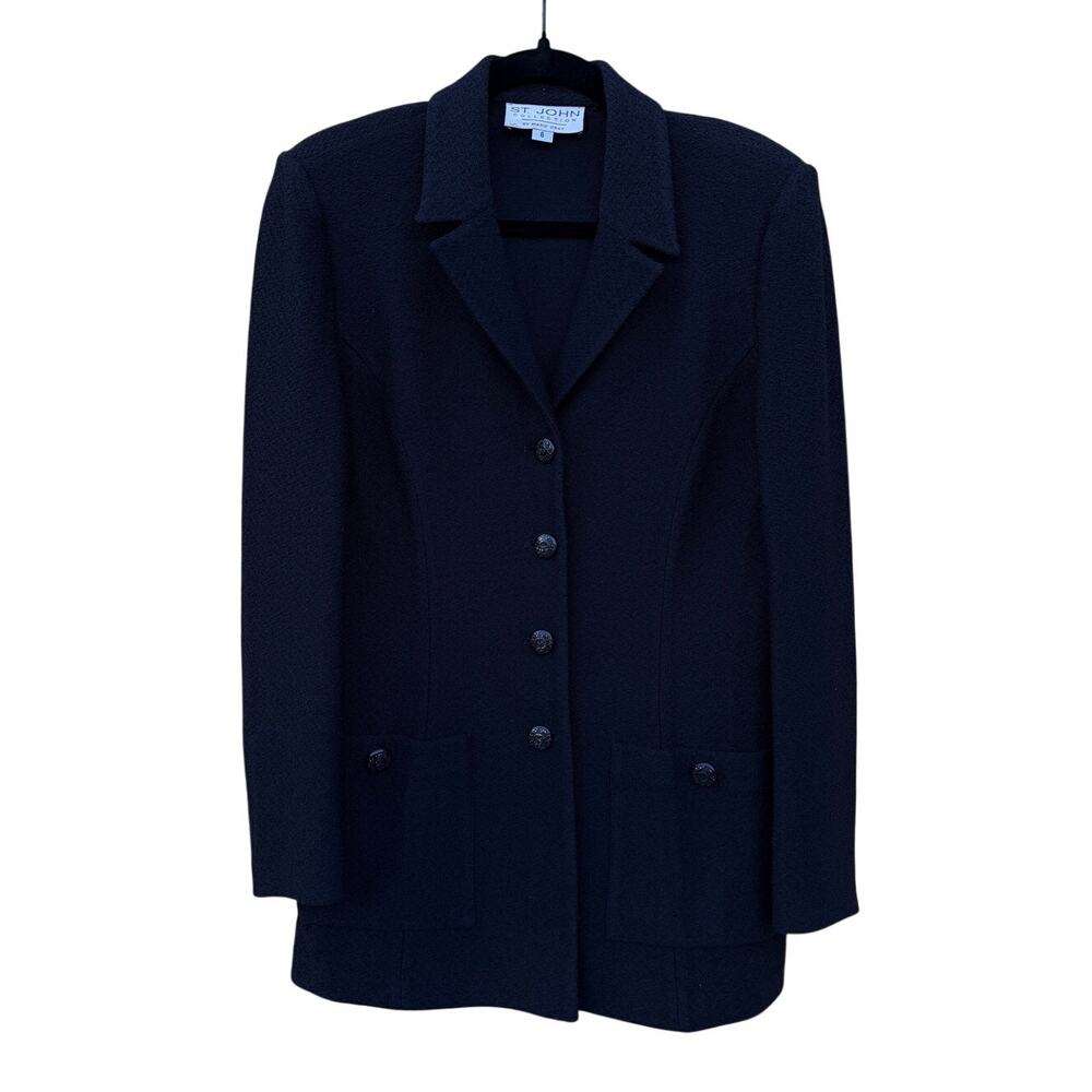 St. John Collection Black Long Santana Knit Blazer Jacket Size 6